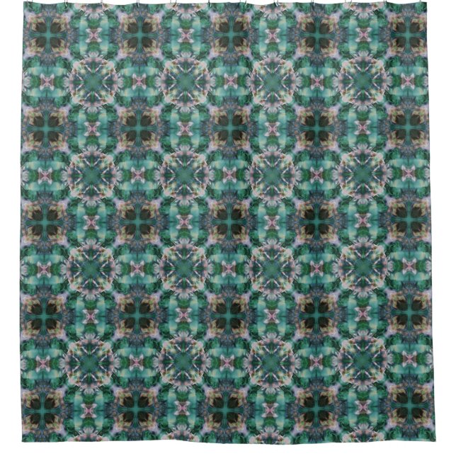 Green-turquoise ornament shower curtain (Front)