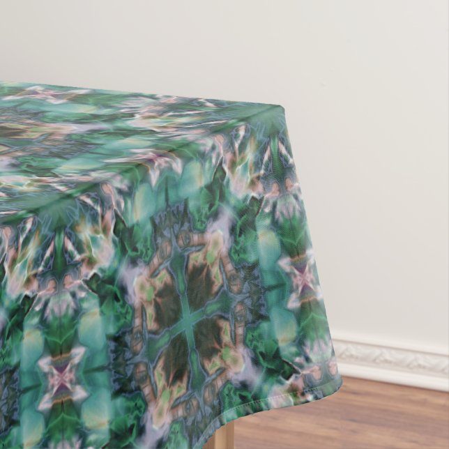Green-turquoise ornament tablecloth (In Situ)