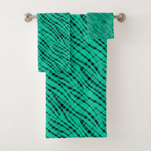 Green turquoise tiger abstract print bath towel set