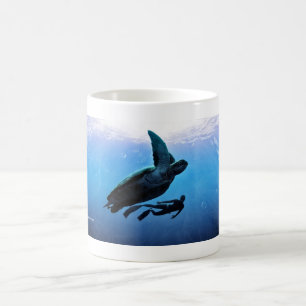 Green Turtle And Freediver Coffee Mug