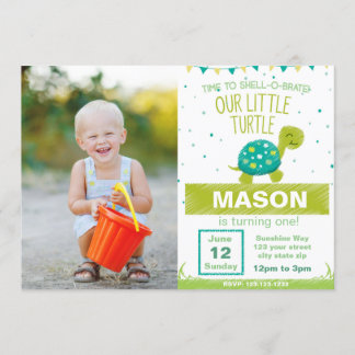 Green Turtle Birthday Invitation with Photo