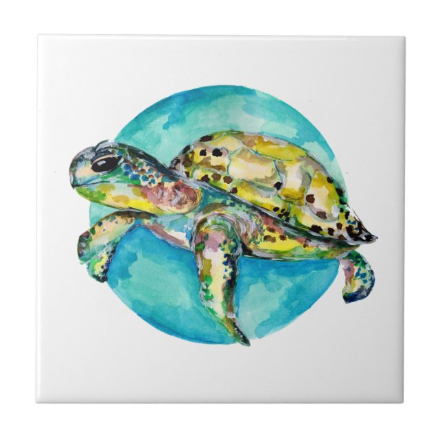 Green Turtle Blue Circle Tile (Front)