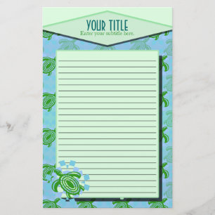 Green Turtle Lined Stationery
