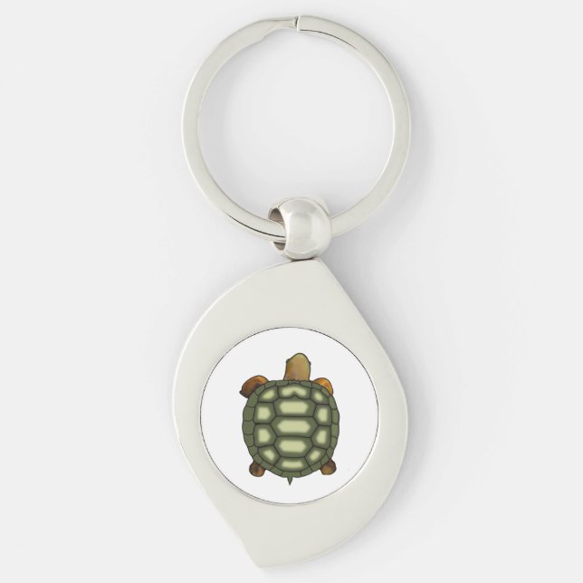 Green Turtle on White Background Key Ring (Front)