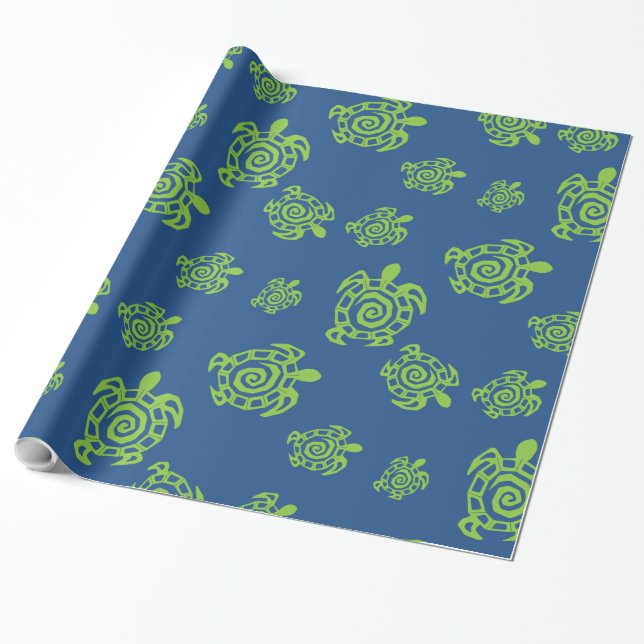Green Turtle Pattern Wrapping Paper (Unrolled)