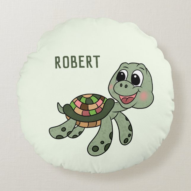 Green turtle round cushion (Front)
