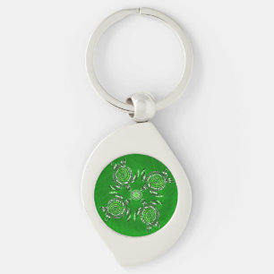 Green Turtles Dot Art, Metal Keyring