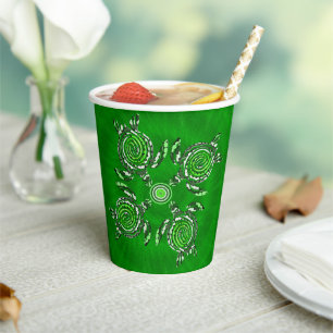 Green Turtles Dot Art, Paper Party Cups