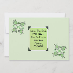 Green Turtles Dot Art Save The Date, Invitation