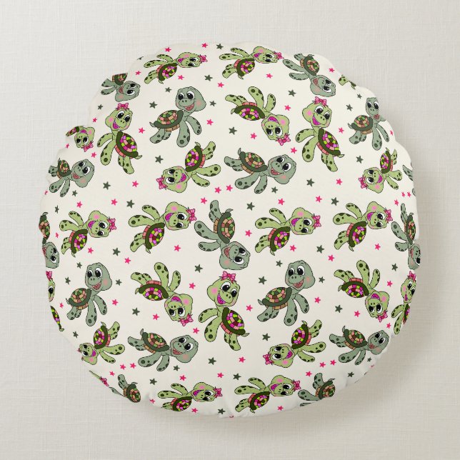 Green turtles pattern round pillow (Front)