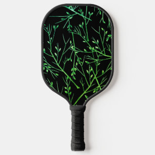 Green Twigs on Black Pickleball Paddle