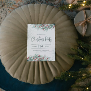 Green Twigs Red Holly Berries Christmas   Invitation