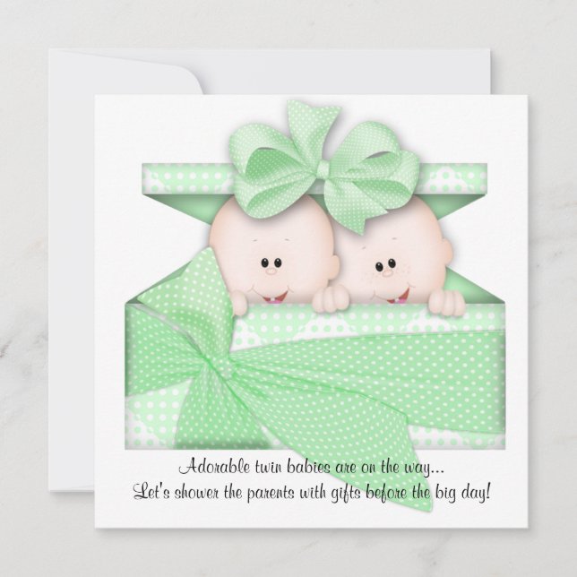 Green TWINS Baby Shower Invitation or Announcement (Front)