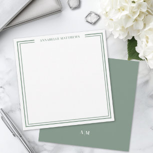 Green Two Border Name Monogram Square Card