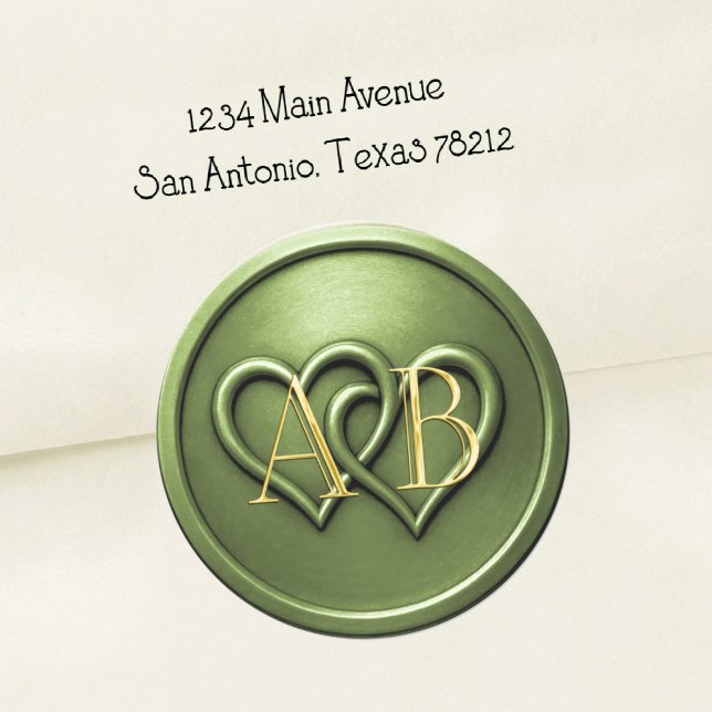 Green Two Hearts Intertwined Monogram Wedding Classic Round Sticker (Creator Uploaded)