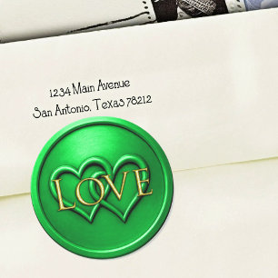 Green Two Hearts Intertwined Wedding Classic Round Sticker