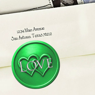Green Two Hearts Intertwined Wedding Classic Round Sticker