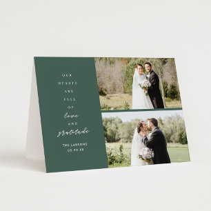 Green Two Photo Folded Wedding Thank You Card