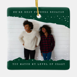 Green   Two Photo Typewriter Best Friend Holiday Ceramic Ornament