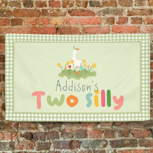 Green Two Silly Farm Goose Birthday Sign