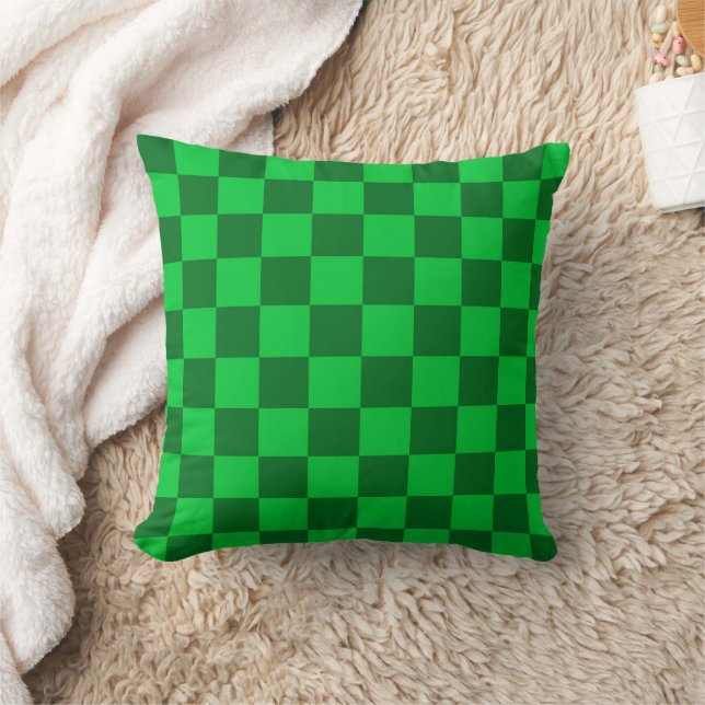 Green Two Toned Chequerboard Pattern Cushion (Blanket)