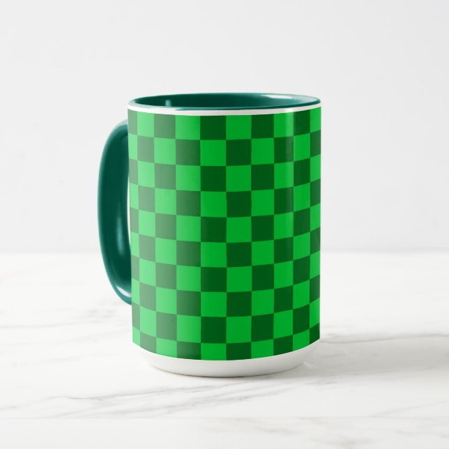 Green Two Toned Chequerboard Pattern Mug (Front Left)