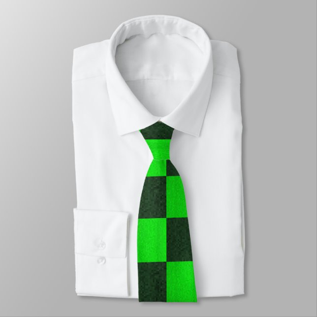 Green Two Toned Mosaic, Neck Tie (Tied)