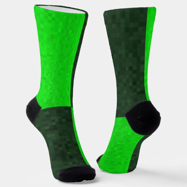Green Two Toned Mosaic Squares, Socks (Angled)