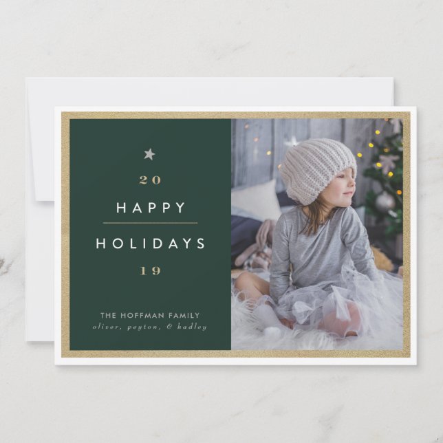 Green Typographic Tree Holiday Photo Card (Front)