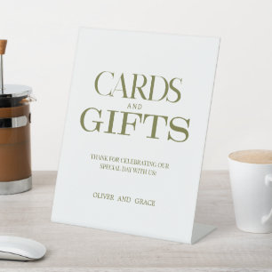 Green typography cards and gifts wedding pedestal  sign