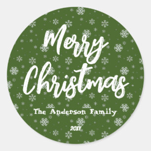 Green Typography Minimal Modern Merry Christmas Classic Round Sticker