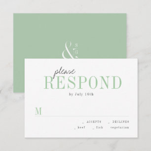 Green typography minimalist wedding RSVP Card