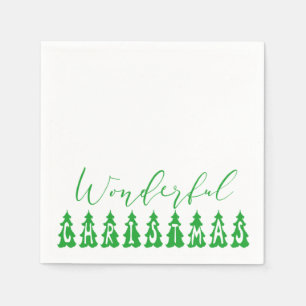 Green Typography Trees Wonderful Christmas Napkin