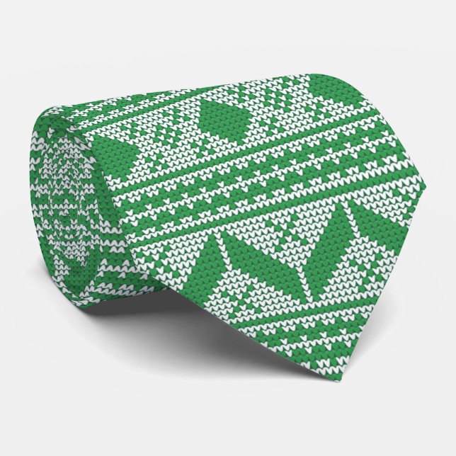 Green Ugly Christmas Sweater Pattern Tie (Rolled)