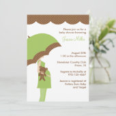 Green Umbrella Baby Shower Invitation (Standing Front)