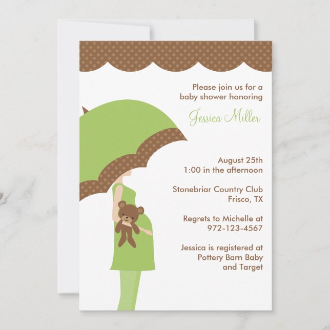Green Umbrella Baby Shower Invitation (Front)