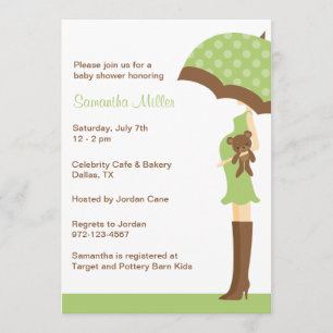 Green Umbrella Baby Shower Invitations