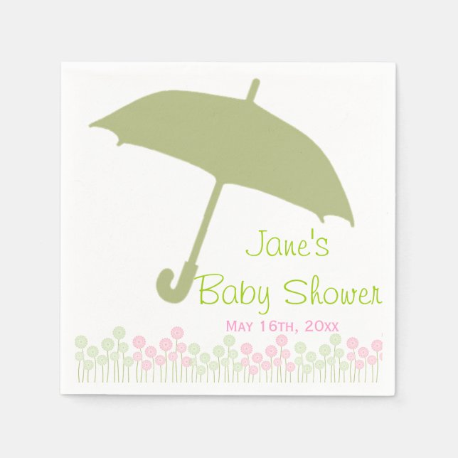 Green Umbrella Baby Shower Napkins (Front)