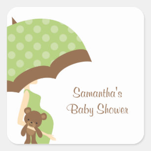 Green Umbrella Baby Shower Stickers