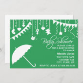 Green umbrella modern baby shower invitations (Front/Back)