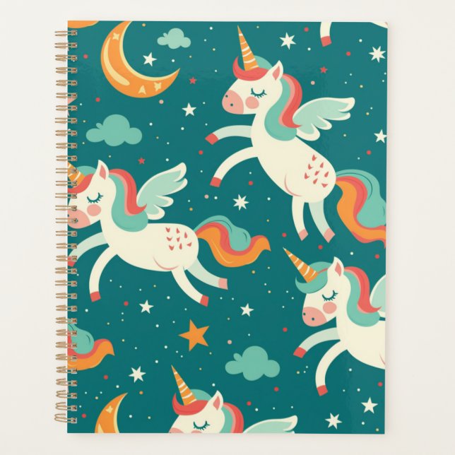 Green Unicorn for Kids Planner (Front)