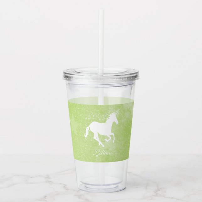 Green Unicorn Personalised Acrylic Tumbler (Front)