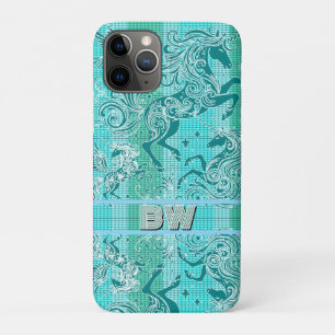 Green Unicorn Plaid Pattern Personalised Monogram Case-Mate iPhone Case
