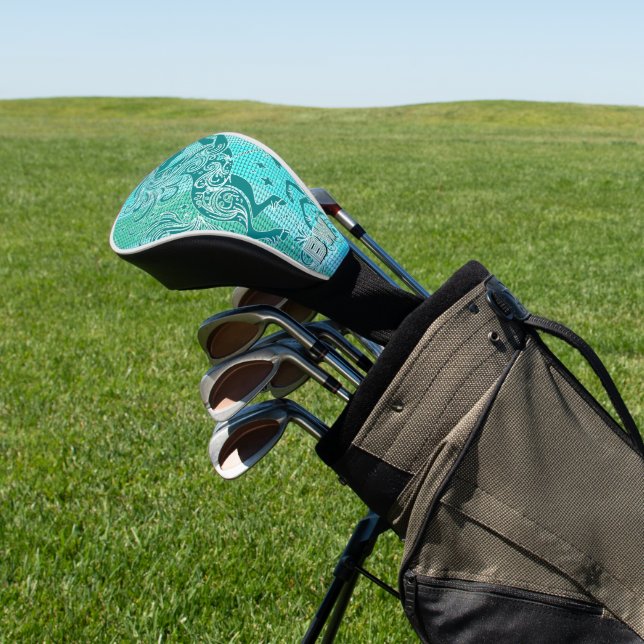 Green Unicorn Plaid Pattern Personalised Monogram Golf Head Cover (In Situ)