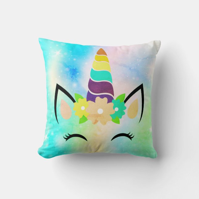 Green Unicorn Throw Pillow (Front)