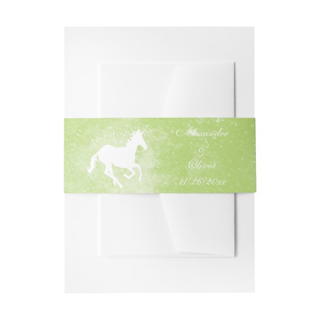 Green Unicorn Wedding Invite Belly Band Invitation Belly Band (Front Example)