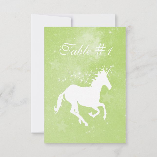 Green Unicorn Wedding Reception Table Card (Back)