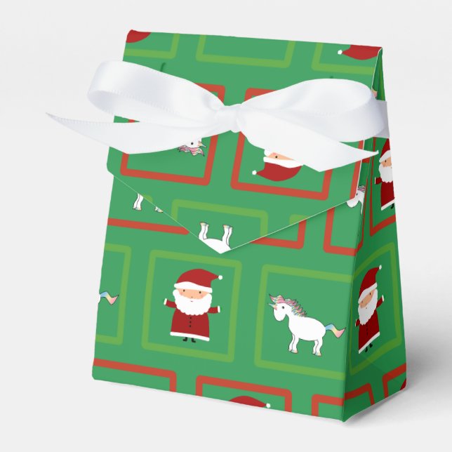 Green unicorns santa claus pattern favour box (Front Side)