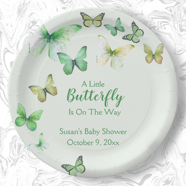 Green Unisex A Litte Butterfly Baby Shower  Paper Plate (Creator Uploaded)