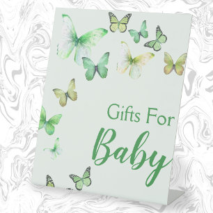 Green Unisex Little Butterfly Baby Shower Gifts Pedestal Sign